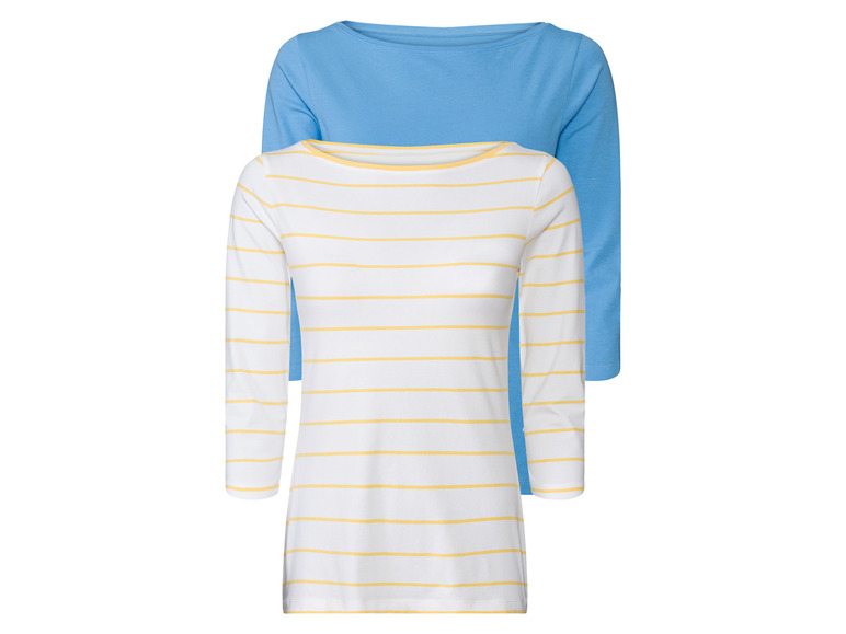 esmara® Dámské triko s dlouhými rukávy, 2 kusy (S (36/38), světle modrá / žlutá / bílá pruhovaná)