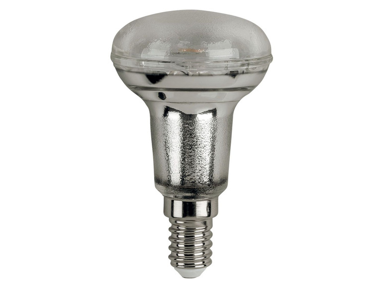 Stříbrná LED žárovka s paticí E14.