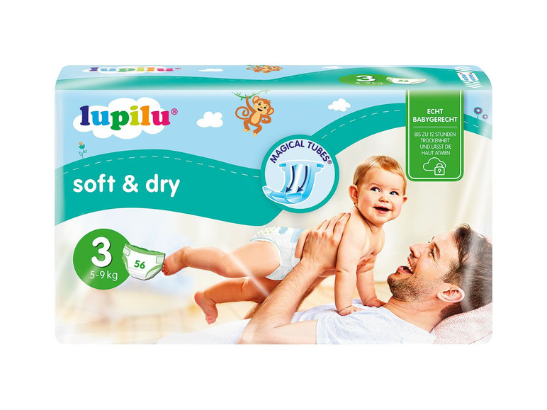  Zobrazit na celou obrazovku lupilu® Dětské pleny Soft & Dry, velikost 3 MIDI, 56 kusů - Obrázek 1