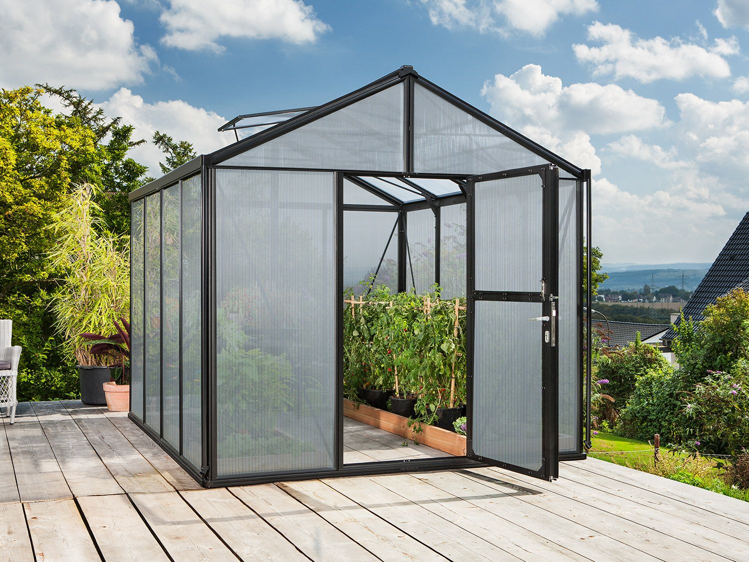 Vitavia Zahradní skleník Zeus (10 mm duté komorové panely, černá, cca 10 m²)