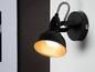Černá nástěnná lampa se zlatým stínítkem.