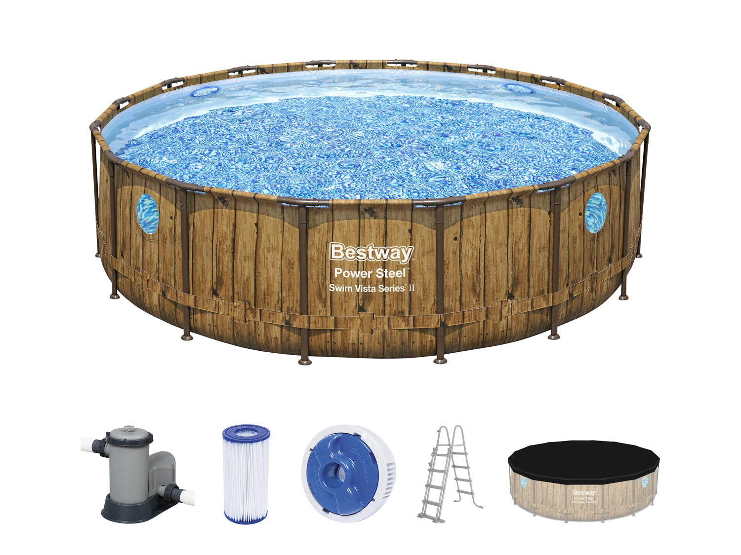 Bestway Bazén Power Steel Swim Vista s filtračním zařízením a schůdky, Ø 4,88 x 1,22 m