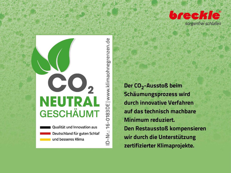 Matrace Breckle s CO2 neutrální pěnovou technologií.