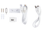 Montážní materiál, ethernetový a USB kabel pro bezpečnostní kameru.