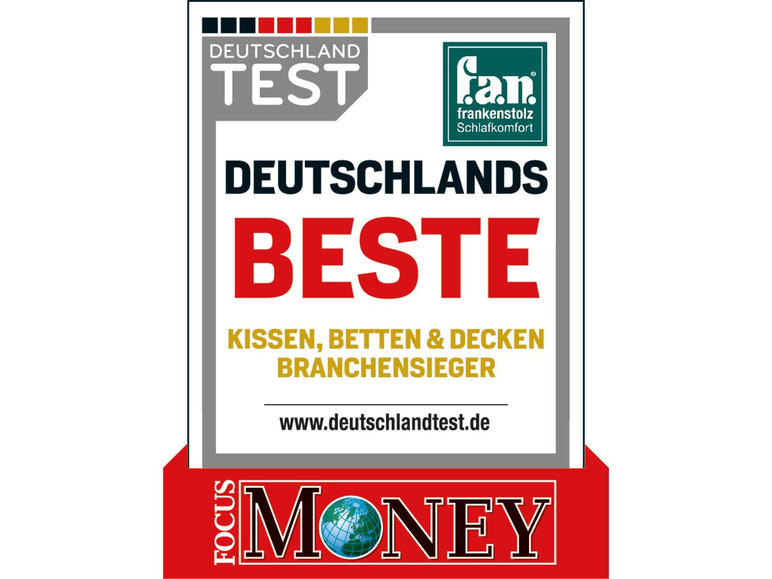 Ocenění Deutschland Test za nejlepší polštáře, matrace a přikrývky od Focus Money.