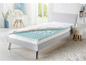 Postel s modrým viscoelastickým topperem.