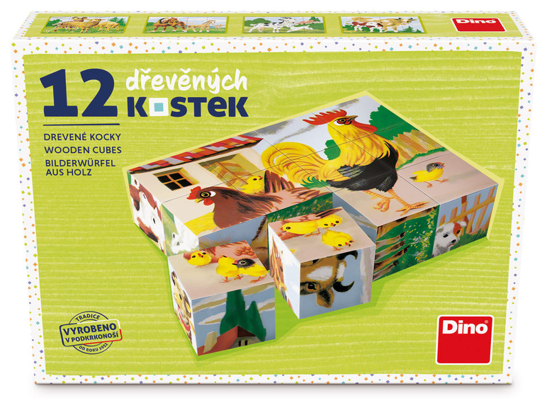  Zobrazit na celou obrazovku Dino Toys Domácí zvířátka 12 dřevěných kostek - Obrázek 1