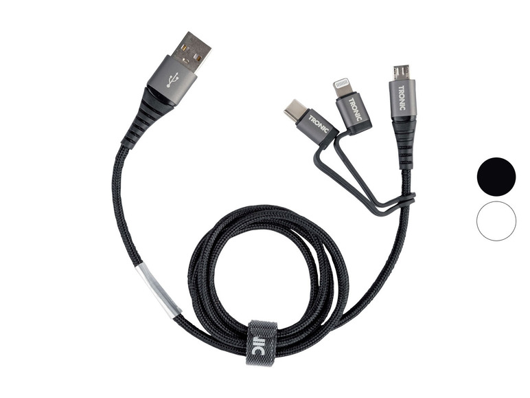  Zobrazit na celou obrazovku TRONIC Datový a nabíjecí kabel 3 v 1, USB-C, Lightning, micro USB, 480 Mb/s, celokovové konektory - Obrázek 1