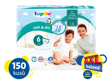 lupilu® XXL Dětské pleny Soft & Dry, velikost 6 XL, 150 kusů