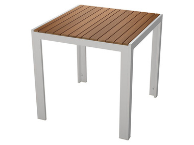 florabest Hliníkový stůl s deskou z eukalyptového dřeva, 75 x 75 cm