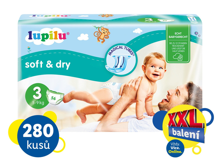  Zobrazit na celou obrazovku lupilu® XXL Dětské pleny Soft & Dry, velikost 3 MIDI, 280 kusů - Obrázek 1