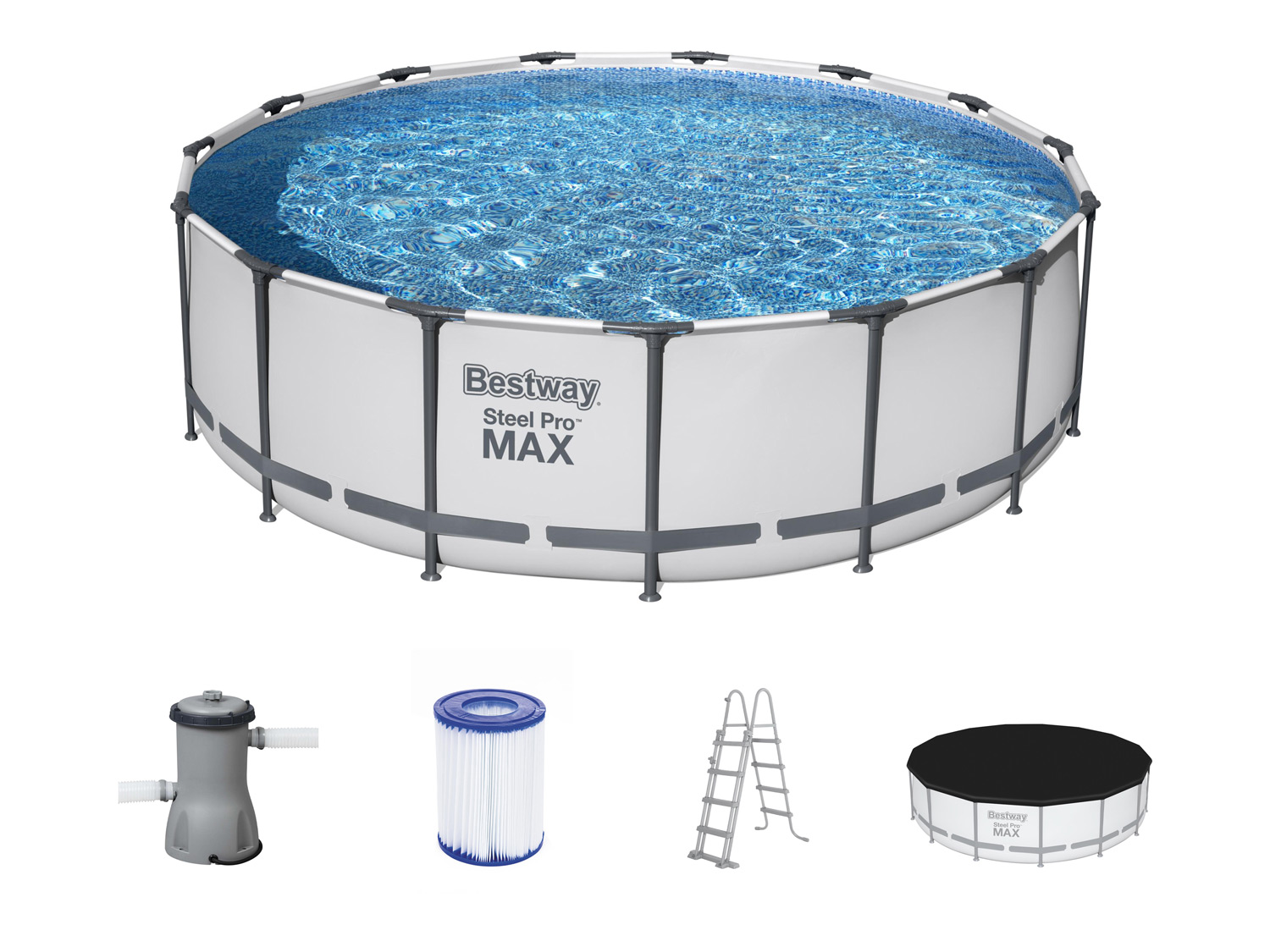 Bestway Bazén s příslušenstvím Steel ProMAX™ s filtračním zařízením a bezpečnostními schůdky, Ø 4,57 x 1,22 m