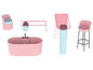 Růžová vana, židle a barový stůl