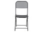 Černá skládací židle s kovovým rámem.
