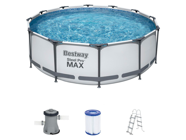  Zobrazit na celou obrazovku Bestway Bazén s ocelovým rámem Steel ProMAX™ s filtračním zařízením a bezpečnostními schůdky, Ø 3,66 x 1 m - Obrázek 1