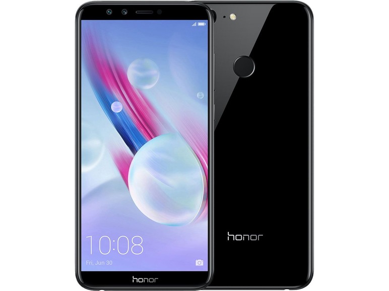 Černý smartphone Honor s rozsvíceným displejem