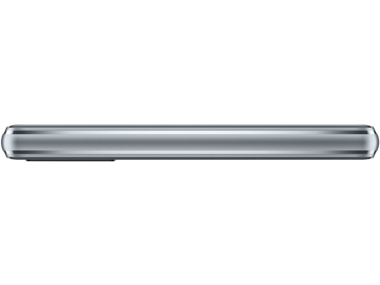 Boční pohled na stříbrný smartphone Samsung Galaxy.