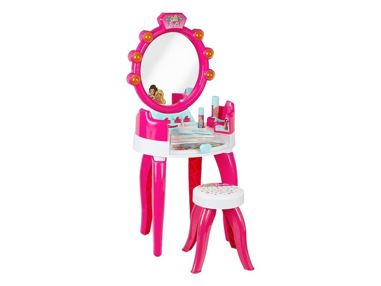 Barbie hrací sada s toaletním stolkem a stoličkou.