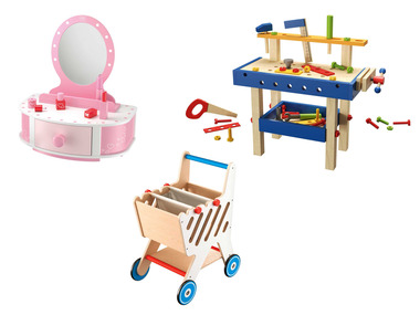 Playtive Dřevěný toaletní stolek / Nákupní vozík / Ponk