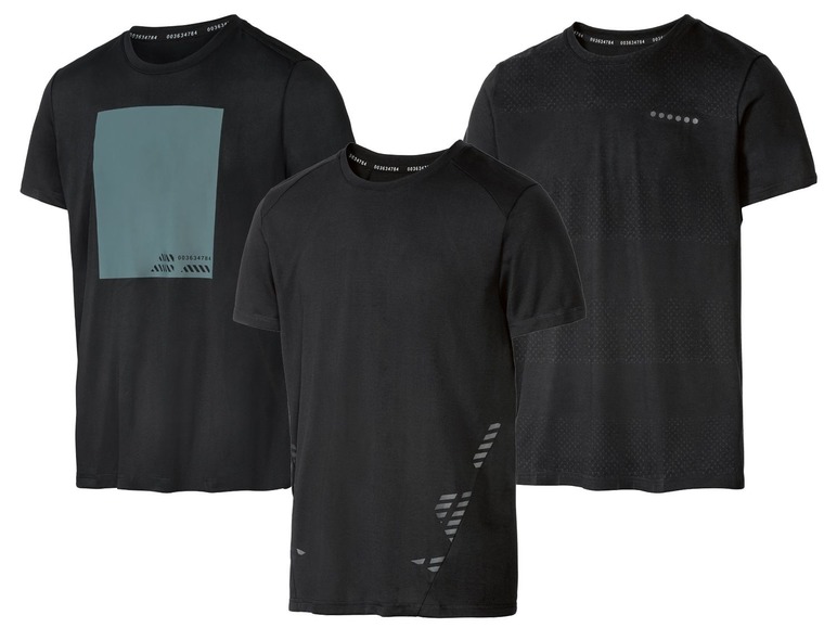 Tři černé trička s různými vzory.