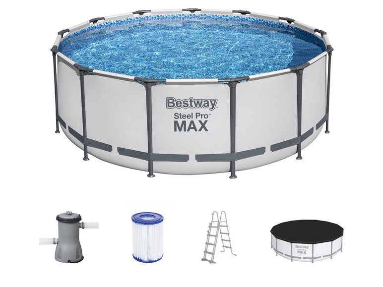  Zobrazit na celou obrazovku Bestway Bazén s ocelovým rámem Steel ProMAX™ s filtračním zařízením a bezpečnostními schůdky, Ø 3,96 x 1,22 m - Obrázek 1