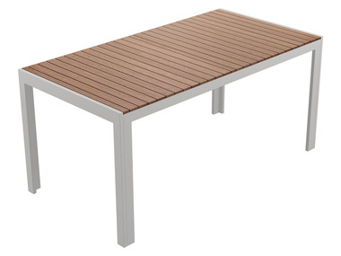 florabest Hliníkový stůl s deskou z eukalyptového dřeva, 156 x 80 cm