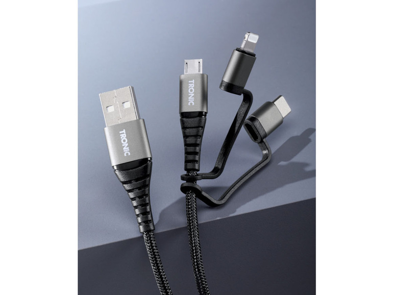  Zobrazit na celou obrazovku TRONIC Datový a nabíjecí kabel 3 v 1, USB-C, Lightning, micro USB, 480 Mb/s, celokovové konektory - Obrázek 6