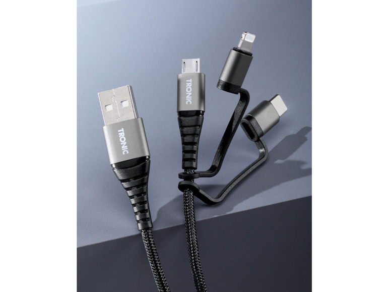  Zobrazit na celou obrazovku TRONIC® Datový a nabíjecí kabel 3 v 1, USB-C, Lightning, micro USB, 480 Mb/s, celokovové konektory - Obrázek 6