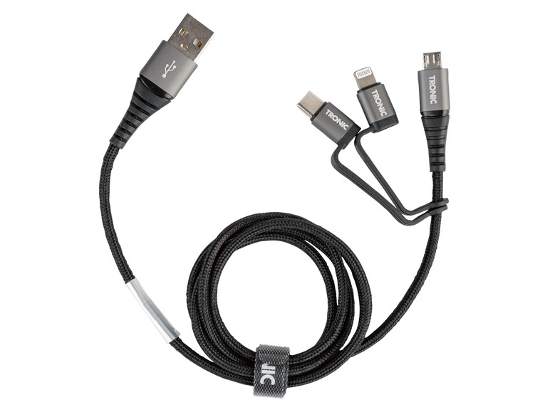  Zobrazit na celou obrazovku TRONIC Datový a nabíjecí kabel 3 v 1, USB-C, Lightning, micro USB, 480 Mb/s, celokovové konektory - Obrázek 2
