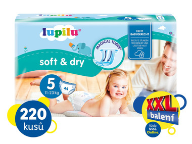 LUPILU® XXL Dětské pleny Soft & Dry, velikost 5 JUNIOR, 220 kusů