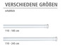 Dvě bílé sprchové tyče v různých délkách: 110-185 cm a 110-245 cm.
