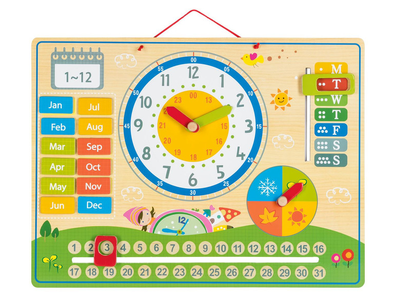  Zobrazit na celou obrazovku Playtive Dřevěné nástěnné hodiny s kalendářem - Obrázek 1