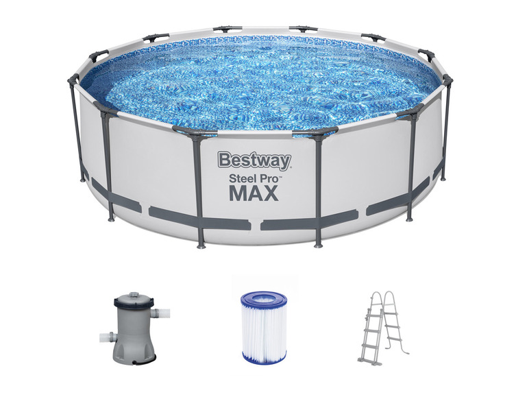  Zobrazit na celou obrazovku Bestway Bazén s ocelovým rámem Steel ProMAX™ s filtračním zařízením a bezpečnostními schůdky, Ø 3,66 x 1 m - Obrázek 1