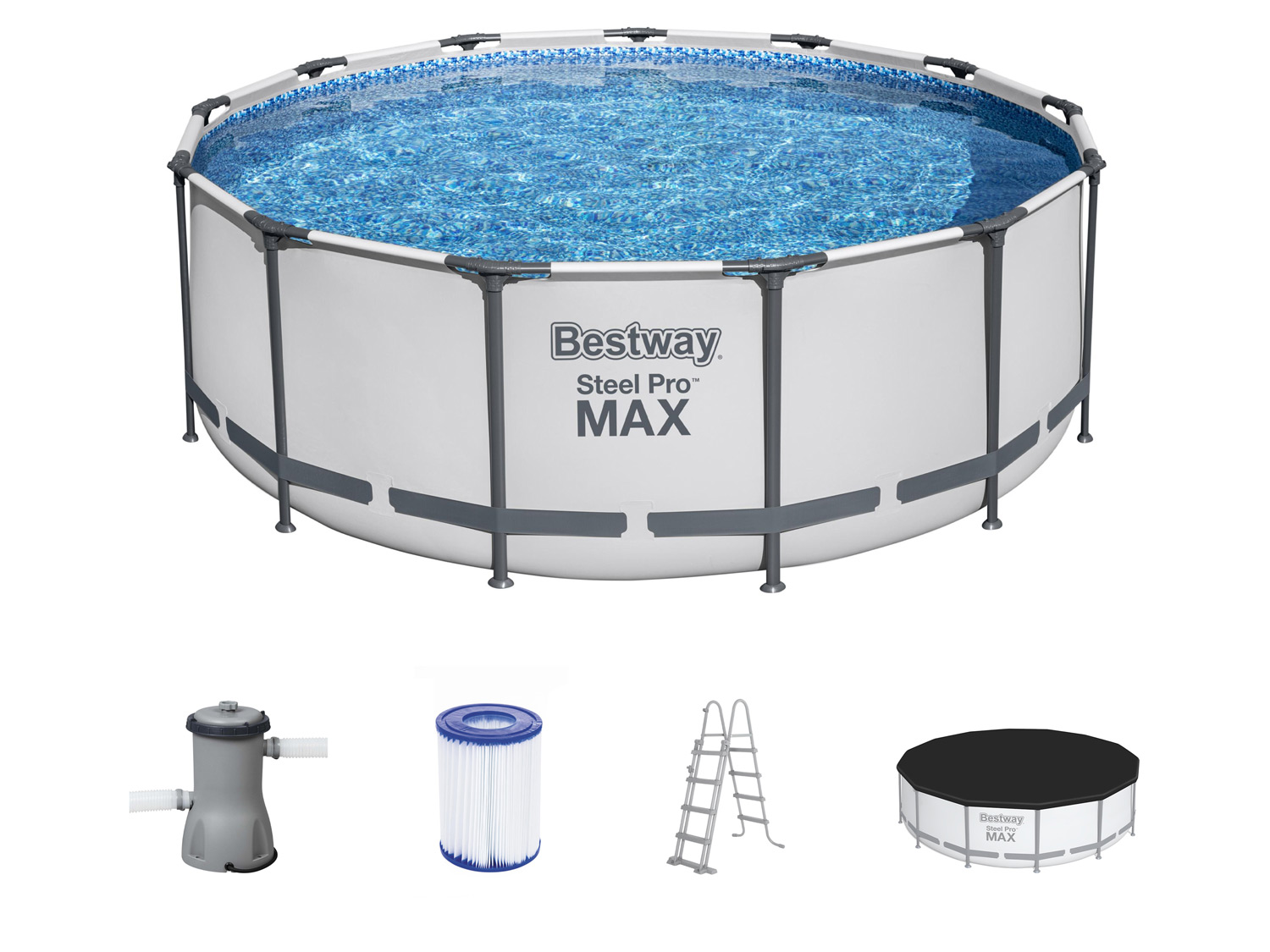 Bestway Bazén s ocelovým rámem Steel ProMAX™ s filtračním zařízením a bezpečnostními schůdky, Ø 3,96 x 1,22 m