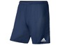 Modré sportovní šortky s bílým logem Adidas.
