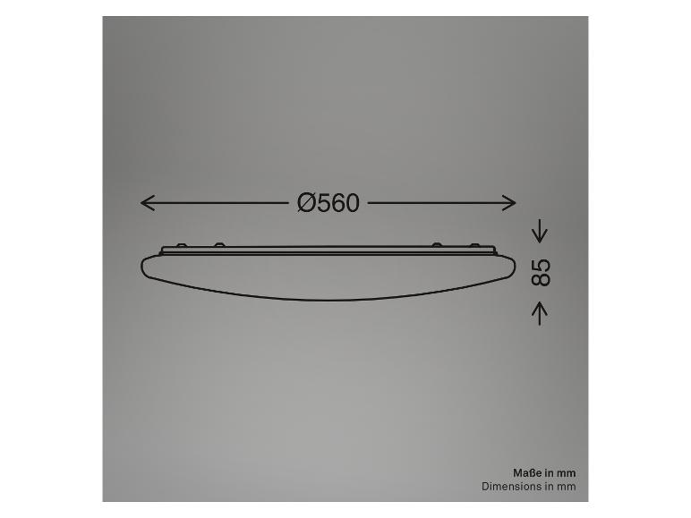 Technický výkres kulatého svítidla s rozměry: průměr 560 mm, výška 85 mm.