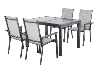 LIVARNO® Sada Houston, 5dílná s rozkládacím stolem a 4 stohovatelnými židlemi, světle šedá