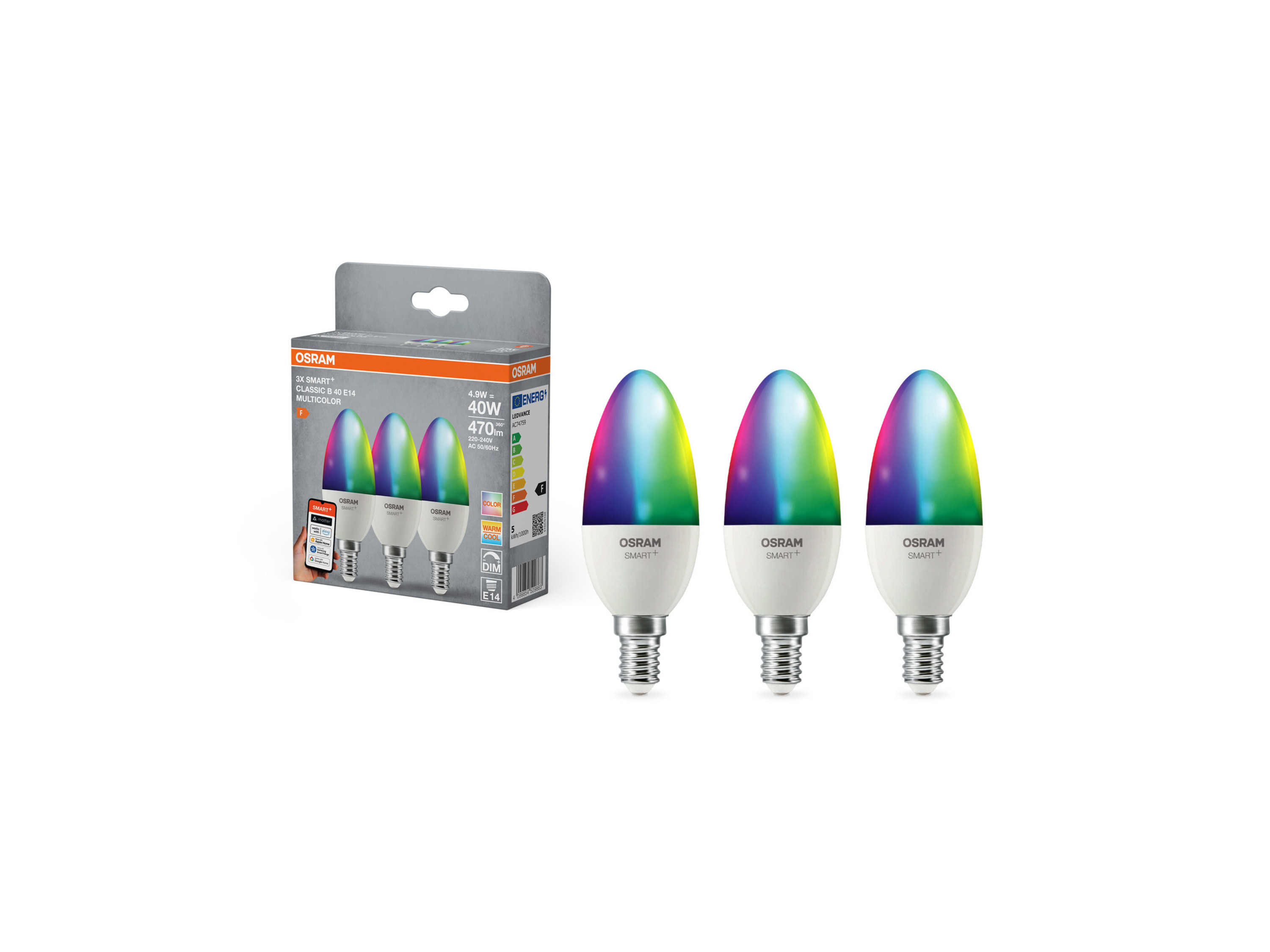 Osram Světelný zdroj »Smart Mat«, 3 kusy (B40, E14, 2700 K, Rgbw, matná)