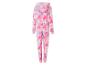 Růžový a modrý onesie s kapucí s tie-dye vzorem.