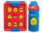 LEGO krabička na svačinu a láhev s obličeji LEGO minifigurek.