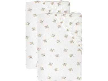 Sada žerzejových napínacích prostěradel, 90-100 x 200 cm, květiny/bílá, 2dílná