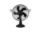Černý oscilační stolní ventilátor s nastavením rychlosti 0, 1, 2, 3