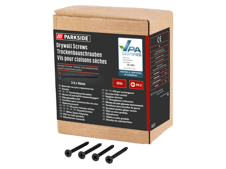 Šrouby Parkside pro sádrokarton, 3.9 x 45mm, hlava PH2.