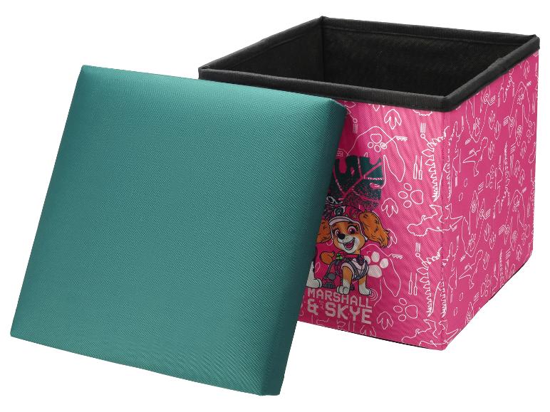 Růžový úložný box se štěnětem a zeleným polstrovaným víkem