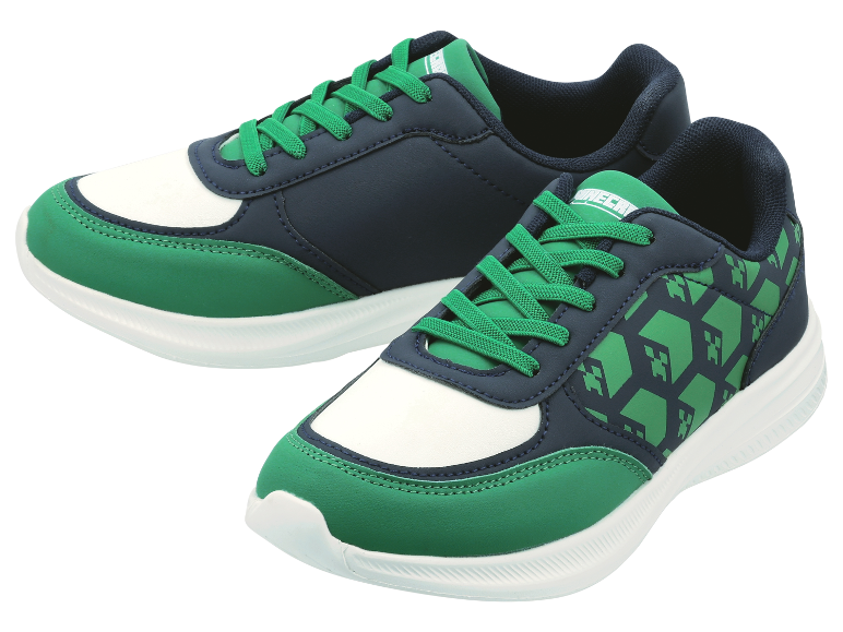 Dětské tenisky Minecraft, zelené a tmavě modré.