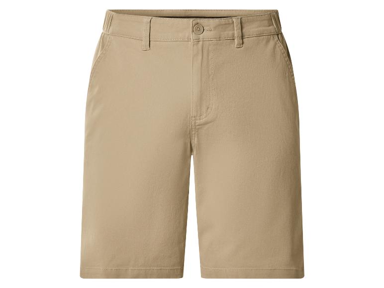 Pánské khaki šortky s elastickým pasem a kapsami.