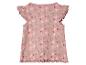 Růžové dětské tílko s květinovým vzorem a volánky.