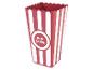 Červenobílý pruhovaný kbelík na popcorn.