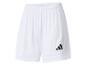 Bílé sportovní šortky Adidas s černým logem na pravé nohavici.