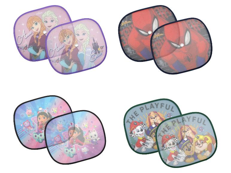 Autosluneční clony s postavičkami Frozen, Spiderman, Gabby's Dollhouse a Tlapková patrola.